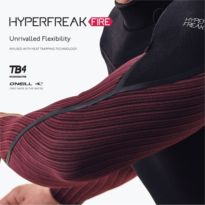 2024 O'Neill Mens Hyperfreak Fire 4/3mm Chest Zip Wetsuit 5512 - Black / Dark Red